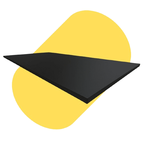 A sleek, black rectangular quadrilateral with reflective surfaces is displayed against a bright yellow, abstract shape in the background. Its design echoes the precision and durability of high-quality stainless steel lab tables found in cutting-edge university labs.
