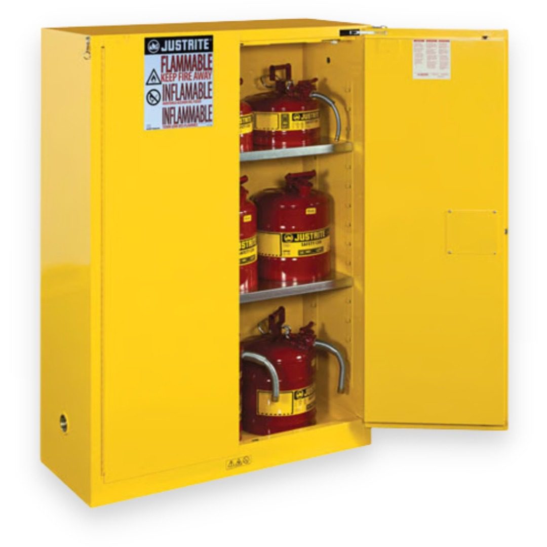 Justrite 90-gallon self-close flammable safety cabinet Sure-Grip EX