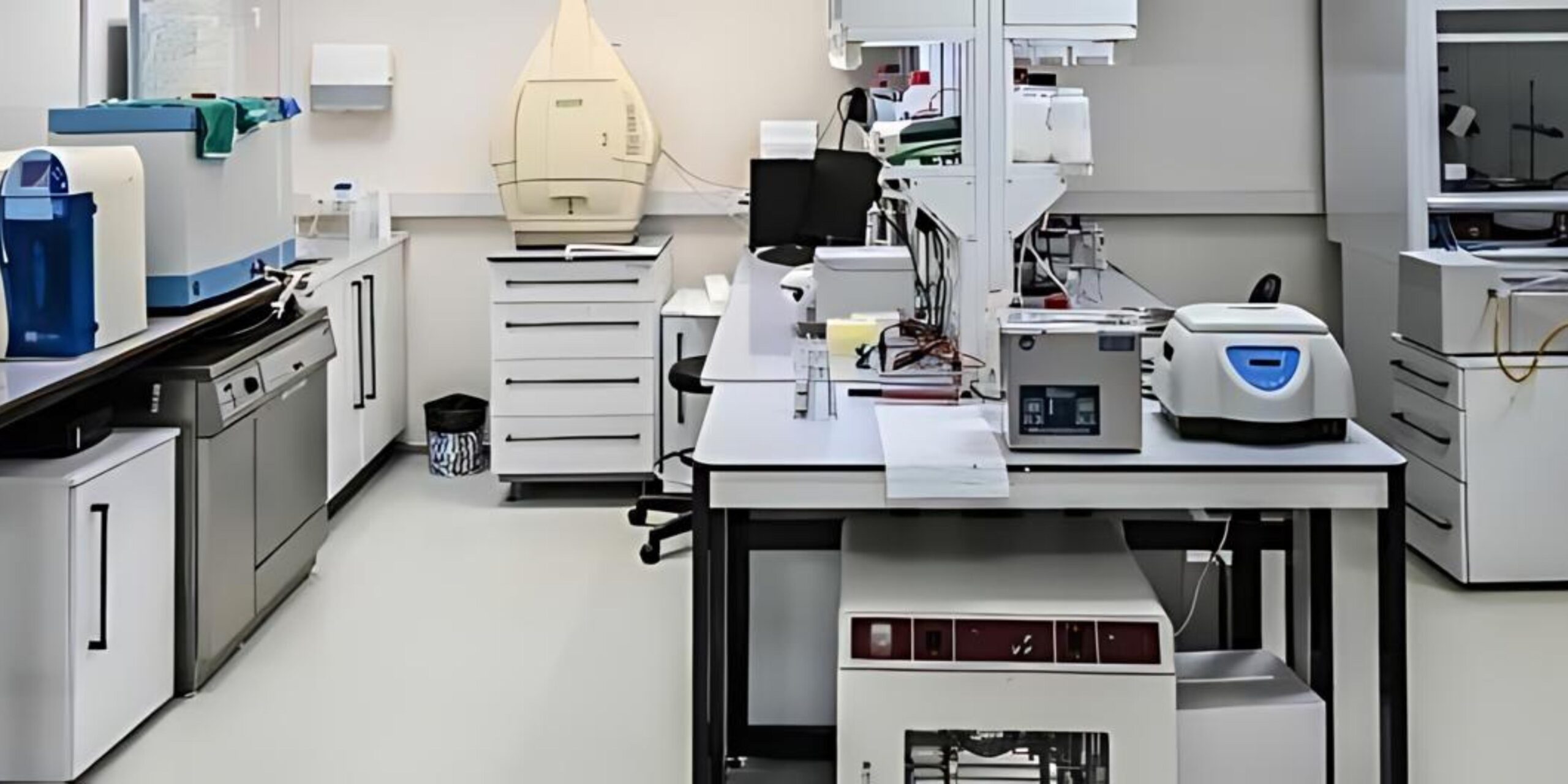 Laboratory work surfaces supporting instruments and equipment