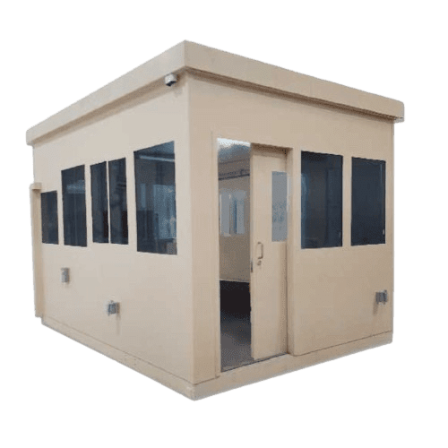 A beige modular building with multiple windows and an open doorway, likely an MH USA creation. The structure appears to be a portable, prefabricated office or room with a flat roof and square design.