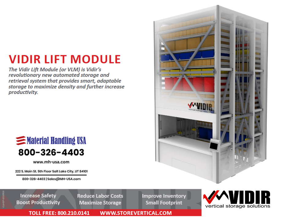 Vidir Vertical Lift Module VLM for automated parts storage and retrieval