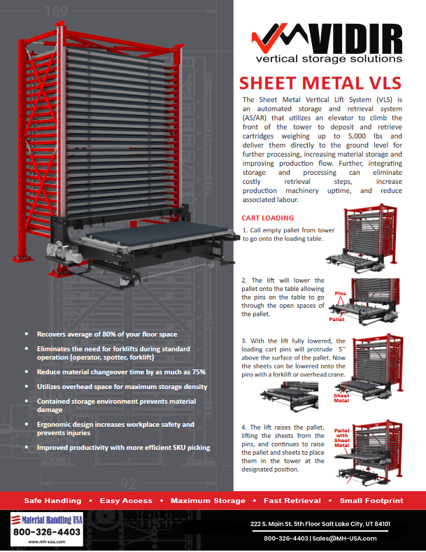 Vidir sheet metal vertical lift storage system for manufacturing