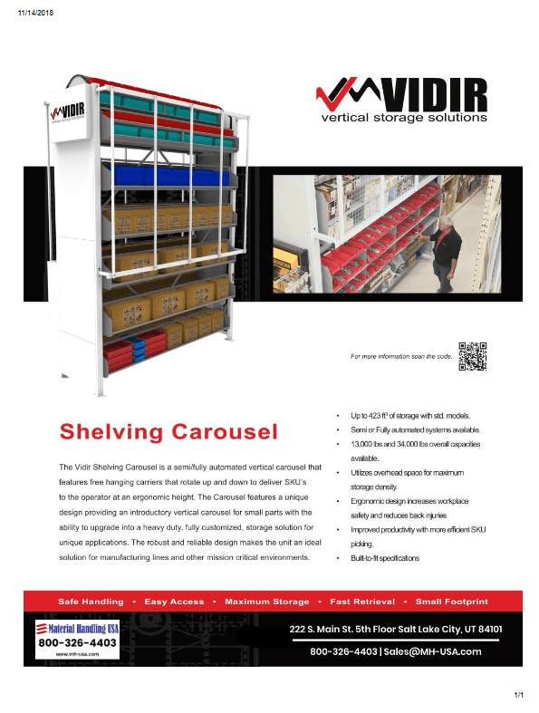 Vidir shelving carousel for retail pickup and e-commerce fulfillment