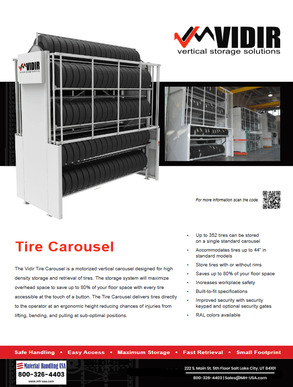 Vidir tire carousel automated storage system for dealerships and tire shops
