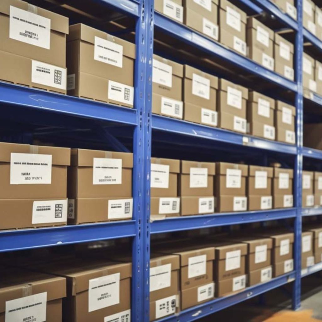 layers and fows of boxes piled up on a racking or shelving