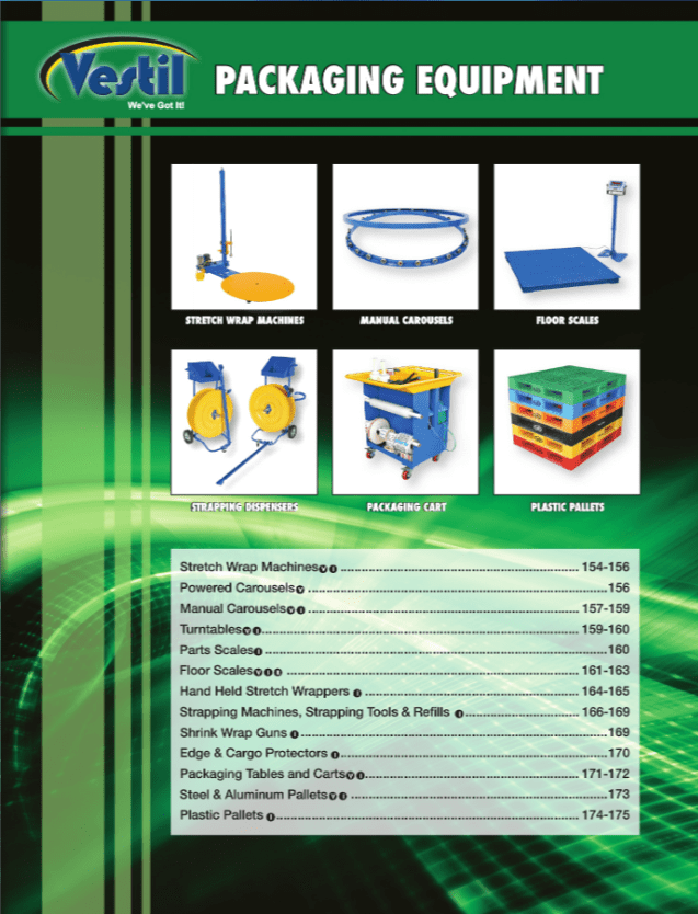 Two catalog covers for packaging equipment and hospital ladders.