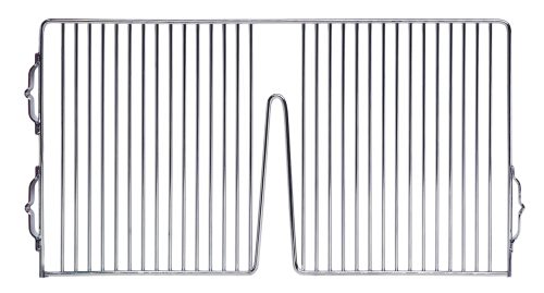 wire 3 The Partition Wall Divider, measuring 10W x 6H with a chrome-plated finish, features vertical bars and two side handles. Its symmetrical V-shaped cutout design is made for fitting over heat sources, combining simplicity and functionality.