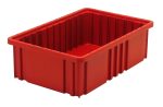 Quantum Dividable Grid Container, red with textured sides and bottom, 16-1/2L x 10-7/8W x 5H, proudly made in the USA.