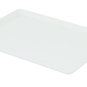 The Quantum Tray, 26W x 18D, crafted in white plastic with raised edges, is displayed from a slightly elevated angle on a plain white background.