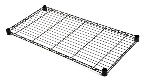 The Quantum Wire Shelf is NSF-certified with a 24W x 14D rectangular design, supporting a 600 - 800 lb. capacity. It features black epoxy antimicrobial finish and four cylindrical corner legs for sturdy storage, offering optimal airflow and visibility through its uniform grid pattern.