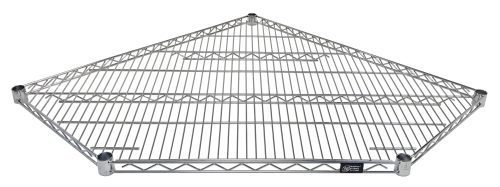 1836CRNC.jpg The Quantum Shelf is a 5-sided pentagonal metal wire corner shelf with a chrome-plated finish, perfect for fitting into corners. It features a lattice structure and three tiers of metal bars for optimal support and storage, designed to use with 18 depth adjacent units.