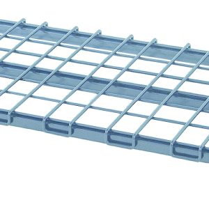The Quantum Dunnage Shelf, measuring 24W x 18D with a square tubing frame and gray epoxy antimicrobial finish, has a removable wire top mat and 1500 lb. capacity, and is shown on a white background.