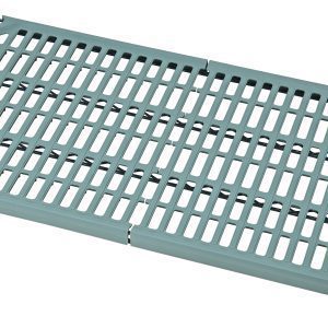 The Quantum Polymer Shelf Mat is a rectangular green epoxy grid shelf with NSF certification, designed for 30W x 18D wire shelves, featuring removable and dishwasher-safe mats.
