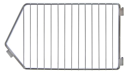 The Quantum Wire Divider, 20D x 12H with a chrome-plated finish, showcases a sleek vertical bar design similar to a cooling rack. Its rectangular shape subtly tapers at the edges, blending functionality and style against a white backdrop.