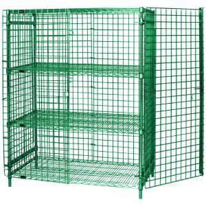 The Quantum Security Unit, measuring 36W x 18D x 63H, offers a green epoxy antimicrobial finish and features a top shelf, bottom shelf, two intermediate shelves, a security panel set (with back and sides), security panel doors, and four posts. Its ideal for secure storage or display.