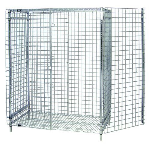 2436-63SEC.jpg The Quantum Security Unit is a 36W x 18D x 63H rectangular metal wire cage with a chrome finish. It includes a top shelf for extra storage, a bottom shelf, security panel set with back and sides, secure doors, and stands on four posts—ideal for stationary organization or transport.