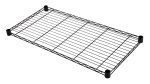 NSF-certified Quantum Wire Shelf in black epoxy antimicrobial finish, measuring 24W x 21D, features a rectangular black metal wire design with grid-like bars and sturdy corner posts, offering a durable 600-800 lb. capacity for versatile storage needs.