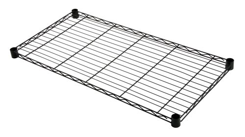 NSF-certified Quantum Wire Shelf in black epoxy antimicrobial finish, measuring 24W x 21D, features a rectangular black metal wire design with grid-like bars and sturdy corner posts, offering a durable 600-800 lb. capacity for versatile storage needs.