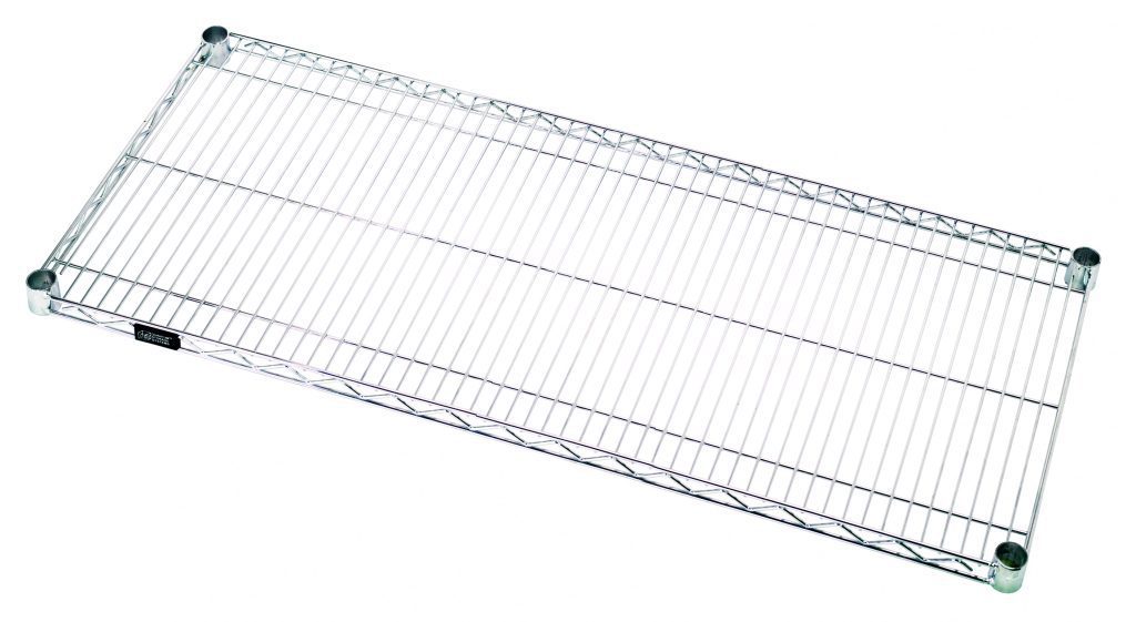 Single chrome wire shelf 48 inches long by 24 inches deep with welded truss support
