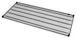 The Quantum Wire Shelf, 54W x 21D, features closely spaced parallel bars with a black epoxy antimicrobial finish and NSF certification. It has an angled, grid-like design with visible corner supports against a plain white background. Capacity ranges from 600-800 lbs.