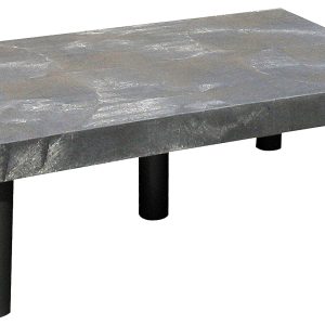 A rectangular, monochrome dunnage rack made in the USA, featuring a stone-like texture and solid cylindrical black legs.