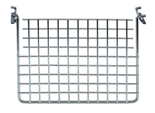 Æ The Quantum Divider features a chrome-plated finish with a rectangular wire mesh design and two top corner hooks for mounting. Measuring 6W x 4-1/2H, its ideal for organizing or compatible with hanging baskets, adding a sleek touch to any space.