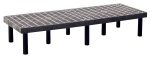 A Quantum Polymer Dunnage Rack, vented and crafted in the USA from polyethylene with a 1000 lb. load capacity, features a grid-patterned surface and sleek black legs against a plain white background.