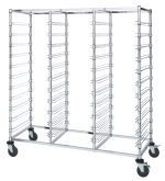 The Quantum Bin Cart is a versatile, mobile, triple-bay rack with a chrome-plated finish. Measuring 24W x 60L x 69H, it includes slides for 33 black bins and four swivel casters for easy mobility. Ideal as a bin cart solution. Shipped KD (knocked down).