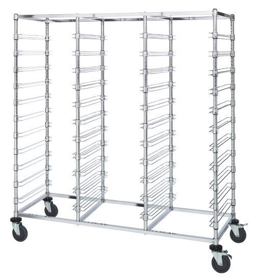 BC21 4869M2 The Quantum Bin Cart is a versatile, mobile, triple-bay rack with a chrome-plated finish. Measuring 24W x 60L x 69H, it includes slides for 33 black bins and four swivel casters for easy mobility. Ideal as a bin cart solution. Shipped KD (knocked down).