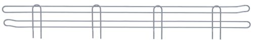 The Quantum Back Ledge measures 60W x 4H and features a gray epoxy antimicrobial finish, with vertical and horizontal segments forming three main sections. Its looped ends give it a ladder-like appearance.