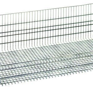 The Quantum Basket features a sleek rectangular shape with grid lines, raised side edges for organization, and an open top. It includes (4) split sleeves for secure placement on any post mount system. Chrome plated, it measures 18W X 48L X 10H and supports up to 800 lbs per basket.