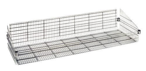 BSK 1836 The Quantum Basket is a large, chrome-plated wire cage with an open top, measuring 18W x 60L x 10H. It features two sections and a hinged door for capturing or holding animals, includes four split sleeves for easy assembly, ensuring stability, and supports up to 600 lb. per basket.