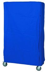 The Quantum Wire Cart Cover, 18D x 36W x 63H, is made of 400 denier blue nylon with a Velcro flap. Designed for a wire cart on four wheels, it fits smoothly to conceal contents. (Non-returnable).