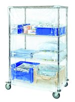 The Quantum Wire Cart Cover is a 10-gauge clear-vinyl cover with a Velcro flap, designed for easy access and neat organization of items like trays, linens, and supplies. It fits carts measuring 18D x 36W x 63H and rolls smoothly on four wheels. Note: This item is non-returnable.