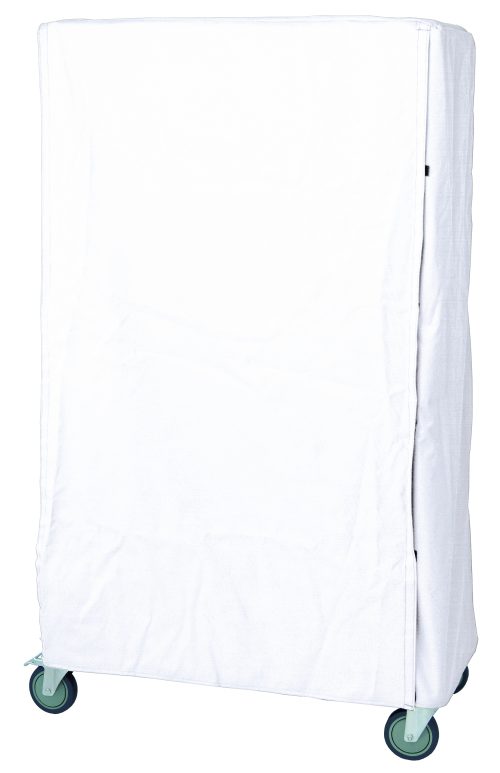 CC183663WN.jpg The Quantum Wire Cart, with its 18D x 36W x 63H dimensions, features a wire design and is fitted with a durable 400 denier white nylon cover with a velcro flap. It includes four green wheels for easy mobility while effectively concealing contents.