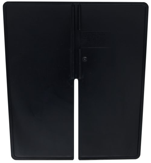 The Quantum Cross Divider, designed for QP1867 models, is a sleek black rectangle with a vertical cut-out that widens at the bottom. Featuring a smooth, slightly textured surface and minimal visible details, this product is made in the USA to ensure reliable quality.