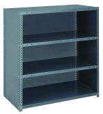 The Quantum Ironman is a closed 22 gauge steel shelving unit measuring 12W x 36L x 39H, featuring four adjustable shelves with a load capacity of 400 lbs each.