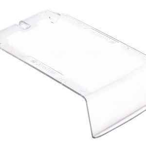 The Quantum Clear Lid is a translucent plastic cover with a curved design and side tabs for protection, designed to fit bin QUS220. It has a smooth surface, is lightweight, and costs per each unit.