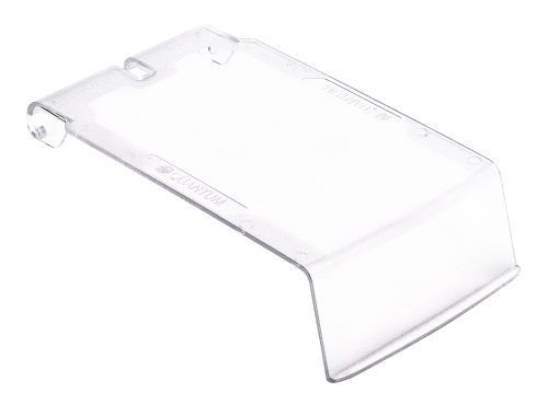 The Quantum Clear Lid is a translucent plastic cover with a curved design and side tabs for protection, designed to fit bin QUS220. It has a smooth surface, is lightweight, and costs per each unit.