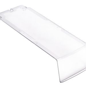 A clear plastic, rectangular shelf divider specifically designed for bin QUS224, with rounded edges and a top lip for secure attachment.