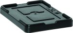 The Quantum Lid Cover is a black, conductive plastic bin lid with indented handles and a central square section. It features a smooth yet slightly textured finish and includes a small protrusion in the center. Made in the USA. Compatible with DG91025, DG91035, and DG91050 models.
