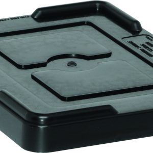 The Quantum Lid Cover is a black, conductive plastic bin lid with indented handles and a central square section. It features a smooth yet slightly textured finish and includes a small protrusion in the center. Made in the USA. Compatible with DG91025, DG91035, and DG91050 models.