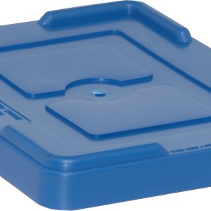 The Quantum Lid Cover is a blue rectangular plastic lid with a raised edge, two square indents, angled corners, and a small central hole. Its smooth, flat surface fits models DG91035, DG91050, and DG94025.