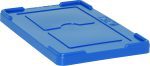 The Quantum Lid Cover, designed for models DG92035, DG92050, DG92060, and DG92080, is blue with a rectangular shape. It features raised edges for a snug fit with a central indentation and rounded corners. One side has small text and markings for identification.