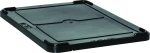 The Quantum Lid Cover is a black, rectangular cover with four raised corners and a central indentation. It features a textured surface and a printed label to indicate the front, designed for use with models DG94025, DG91035, and DG91050. Made in the USA.