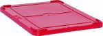 The Quantum Lid Cover is a red plastic lid featuring reinforced edges and a central raised circular area, marked THIS SIDE IS FRONT along one edge. Its compatible with models DG94025, DG91035, and DG91050.