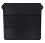 The black plastic lid (pack of 6) has a recessed central grip and is embossed with Quantum Storage Systems and Made in USA. It features the recycling symbol on the top right, designed for bin QUS238 use with Quantum Cross Dividers.