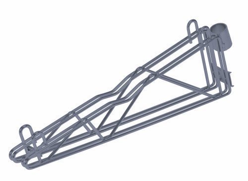 The Quantum Cantilever Wall Mount, with an 18 double post cantilever arm and two post mount brackets, features a sleek gray epoxy antimicrobial finish. Its minimalist open-frame design includes angled support arms and a cylindrical hinge for adjustable angles.