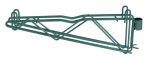 The Quantum Cantilever Multiple Shelf Post Wall Mount in green epoxy features an angular, geometrically designed metal bracket with crossbars and loops, an NSF-certified cylindrical attachment for (2) post mount brackets, and a sturdy 18 double post cantilever arm connection.