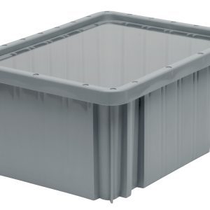 The Gray plastic storage bin features a rectangular shape with slightly raised edges and vertical grooves for support, includes a Quantum Dust Cover Inlay to keep contents pristine. Proudly made in the USA and compatible with DG91025, DG91035, and DG91050.